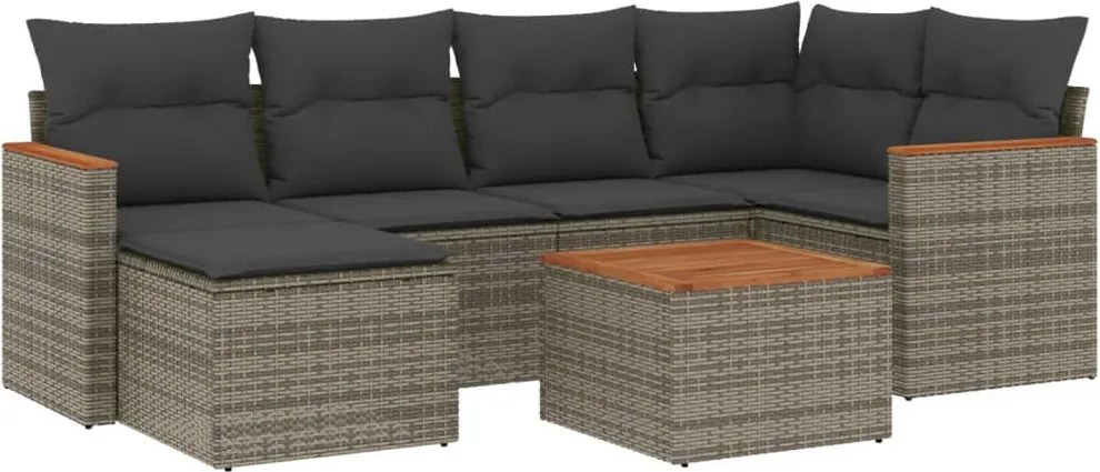 vidaXL 7 részes szürke polyrattan kerti ülőgarnitúra párnákkal