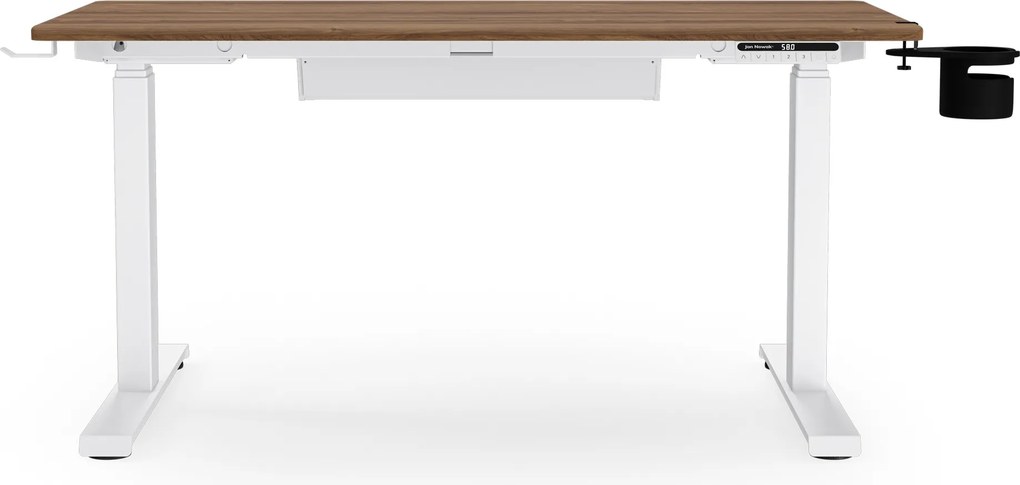 Elektromos, állítható magasságú, ergonomikus, fehér/dió íróasztal,1200x600 mm: ARIA