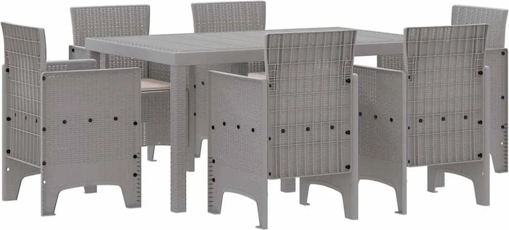 vidaXL Kert étkező szett 7 pcs Világosszürke Polt rattan