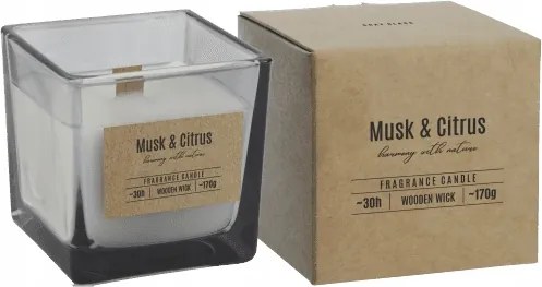 Pézsma és citrus ízű üveggyertya fa kanóccal 170g