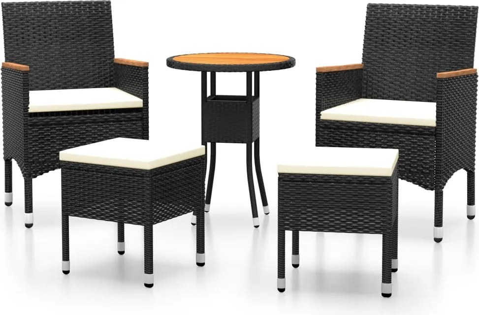 vidaXL 5 részes fekete polyrattan kerti ülőgarnitúra