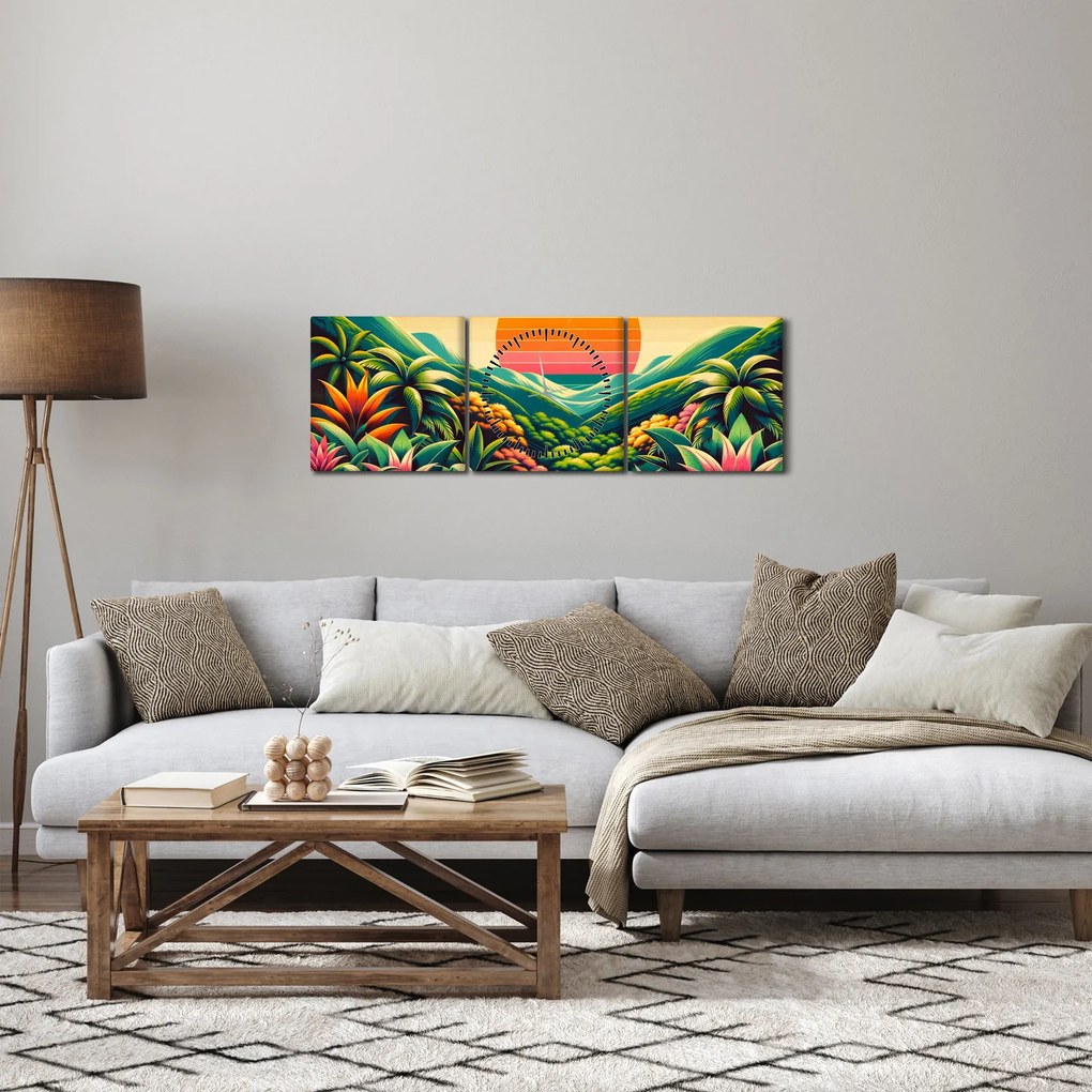 Kép - Színes naplemente (órával) (90x30 cm)