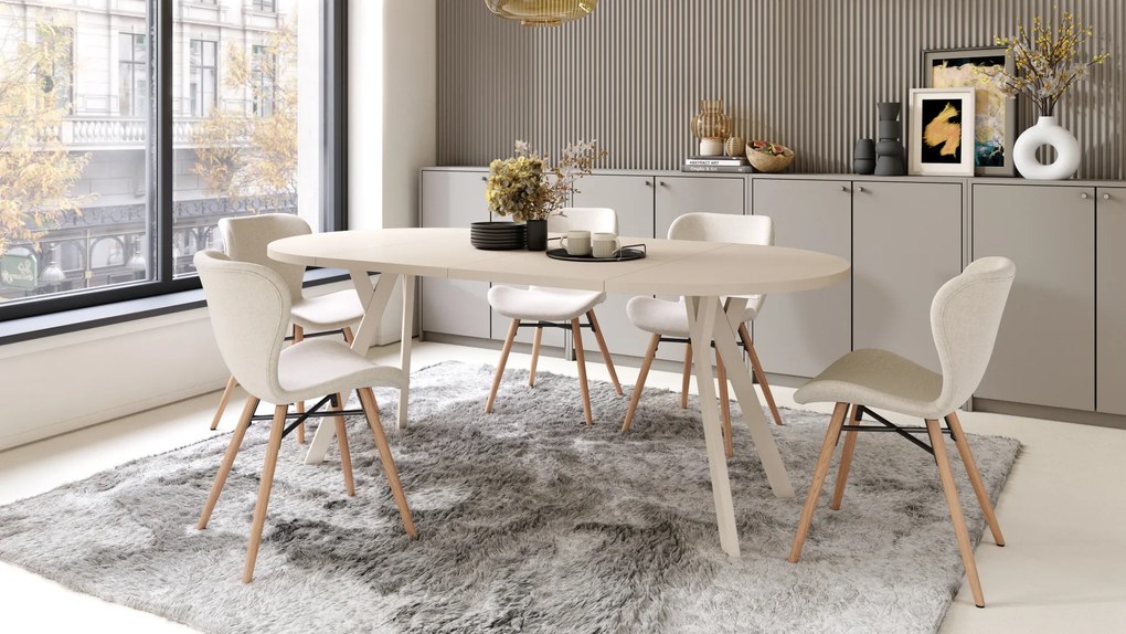 Mazzoni ALMO Bézs/bézs lábak - BŐVÍTHETŐ KEREK ASZTAL Y ALAKÚ LÁBAKKAL LOFT/IPARI STÍLUSÚ NAPPALIBA/ÉTKEZŐBE