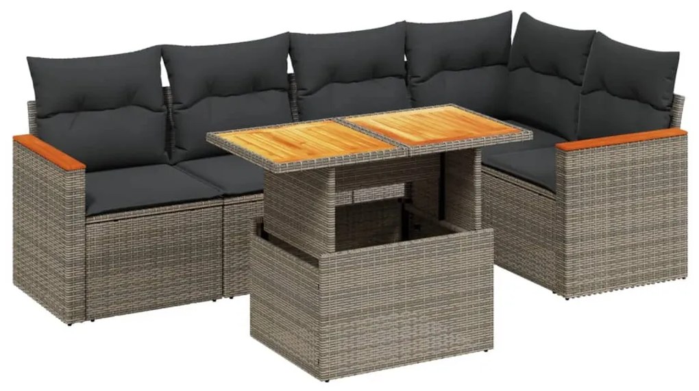 6 részes szürke polyrattan kerti ülőgarnitúra párnákkal