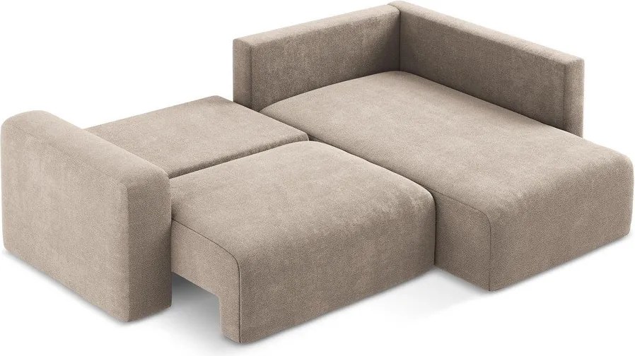 Bézs zsenília kinyitható-tárolóhelyes sarokkanapé (jobb oldali-L alakú) Kona – Makamii