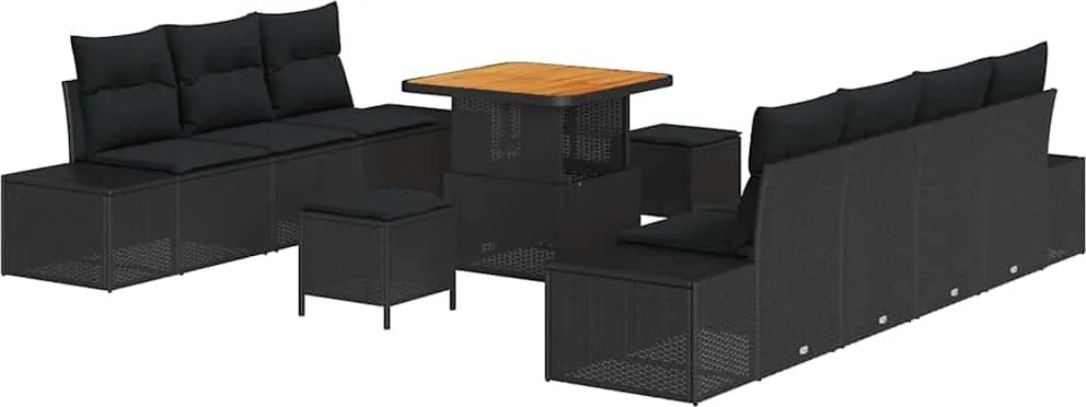 vidaXL Kerti Kanapé Szett párnával 10 pcs Fekete polirattan