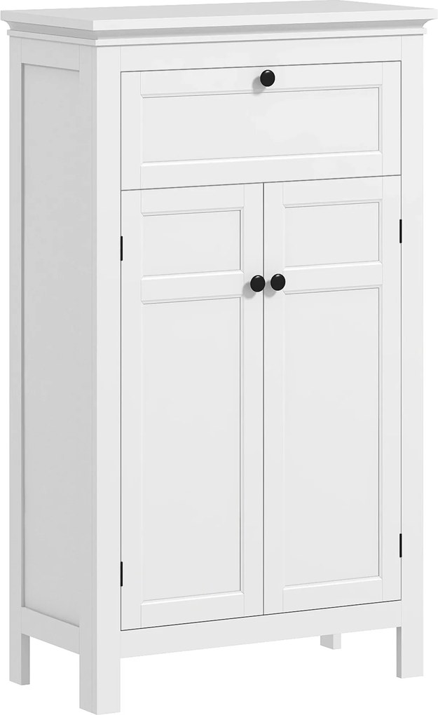 HOMCOM Fürdőszobai Tároló Szekrény Fiókkal és Szekrénnyel, Állítható Polcokkal, Fürdőszobába, Nappaliba, Konyhába - 60 x 30 x 102.5 cm, Fehér | Aosom