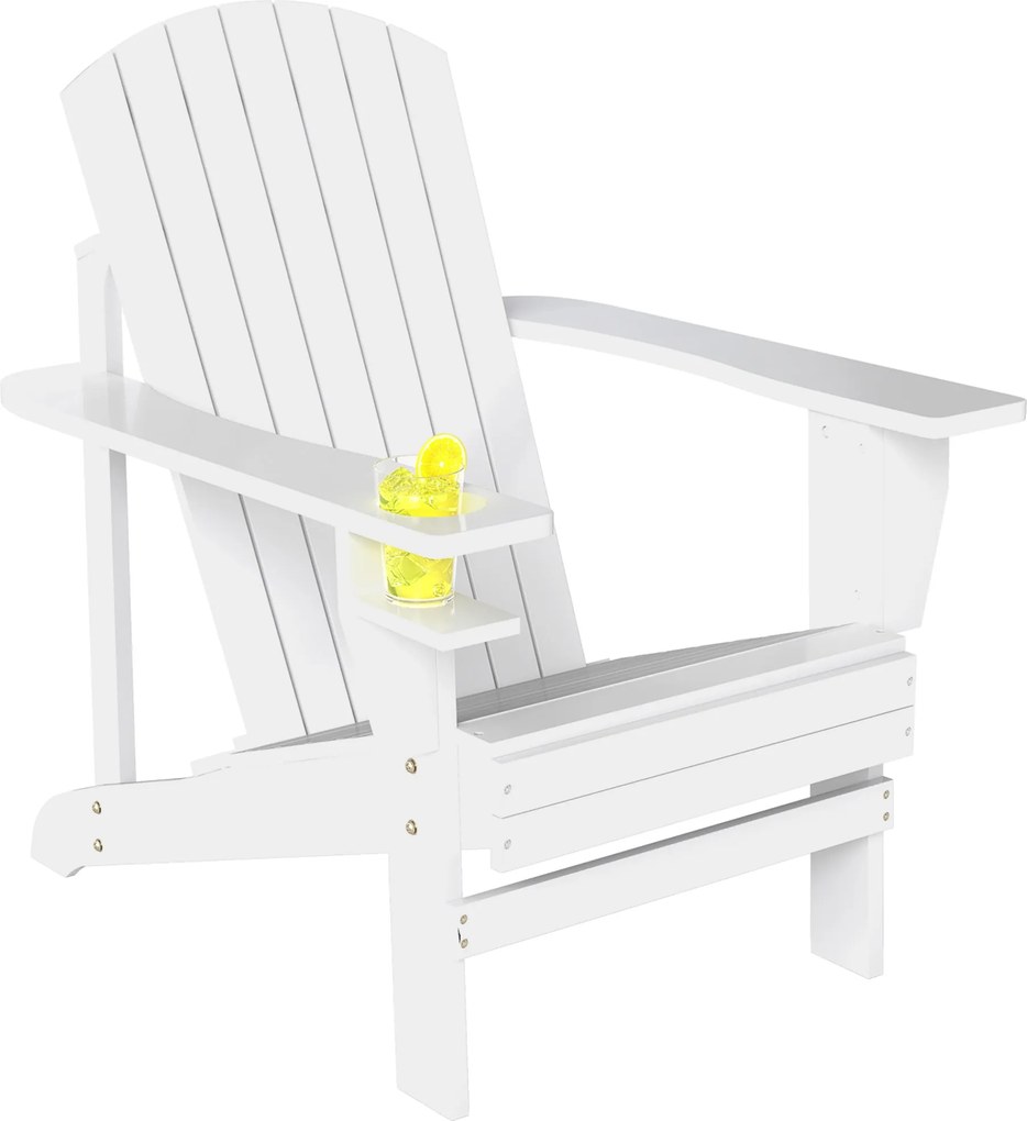 Outsunny Fehér Fenyő Adirondack Kerti Szék, Pohártartóval, Vízálló és Penészgátló, 97x72.5x93cm | Aosom