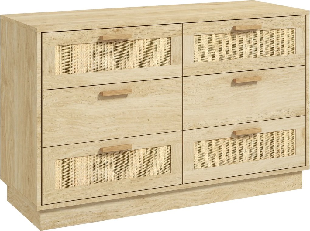 HOMCOM Rattan Rácsos Fiókos Éjjeli Szekrény Bohemian Stílusú Hálószoba Komód Borító Rész a Nappaliba 110x40x69 cm Természetes | Aosom