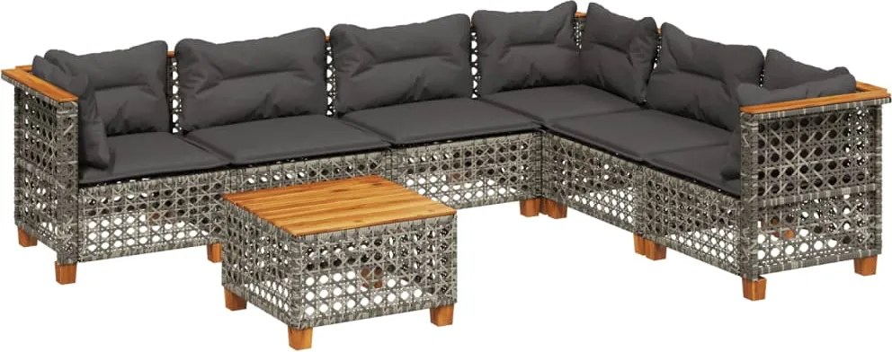 vidaXL 7 részes szürke polyrattan kerti ülőgarnitúra párnákkal