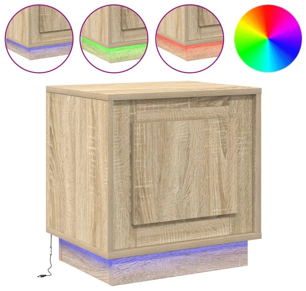 Éjjeli szekrények LED világítással 2 db Sonoma tölgy 44x34,5x45 cm
