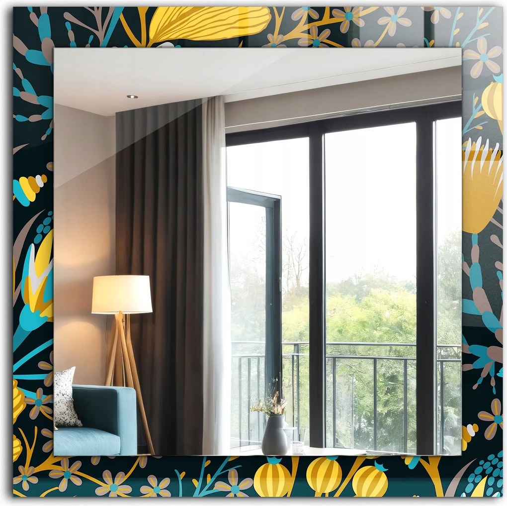 Dekoratív design függő tükör loft Virágok levelek minták 60 x 60 cm