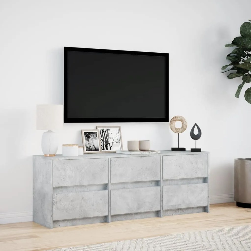 betonszürke szerelt fa TV-szekrény LED-ekkel 140 x 34 x 50 cm
