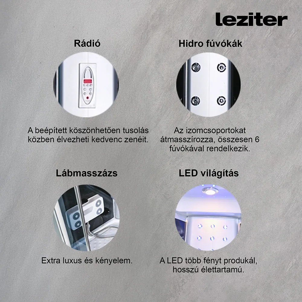 Vital Black hidromasszázs zuhanykabin 90x90 cm-es méretben