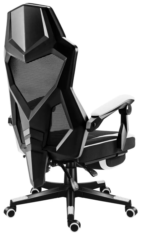 Gamer szék, lábtartó, lélegző anyag, ergonómikus kartámaszok, fekete-fehér
