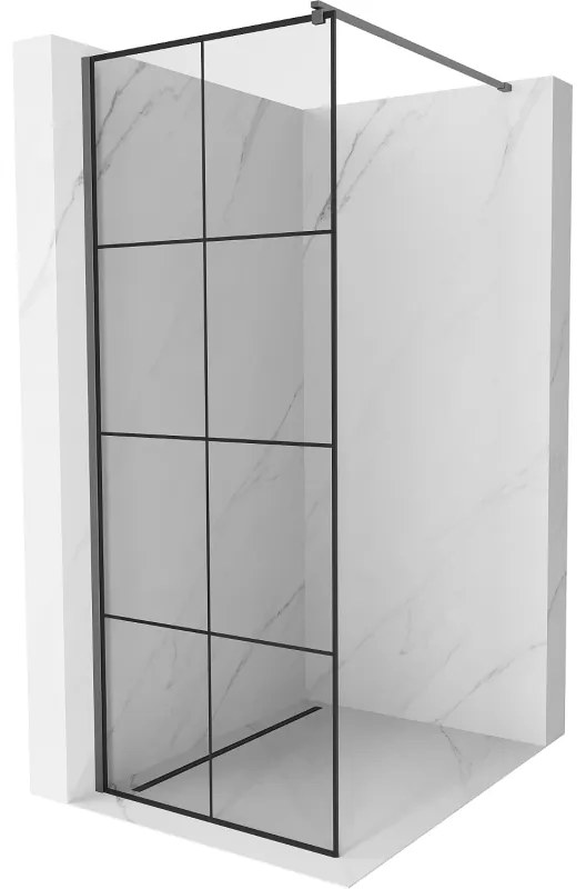Mexen Kioto, Walk-In zuhany paraván 90 x 200 cm, 8 mm átlátszó üveg fekete mintás, grafit profil, 800-090-101-95-77