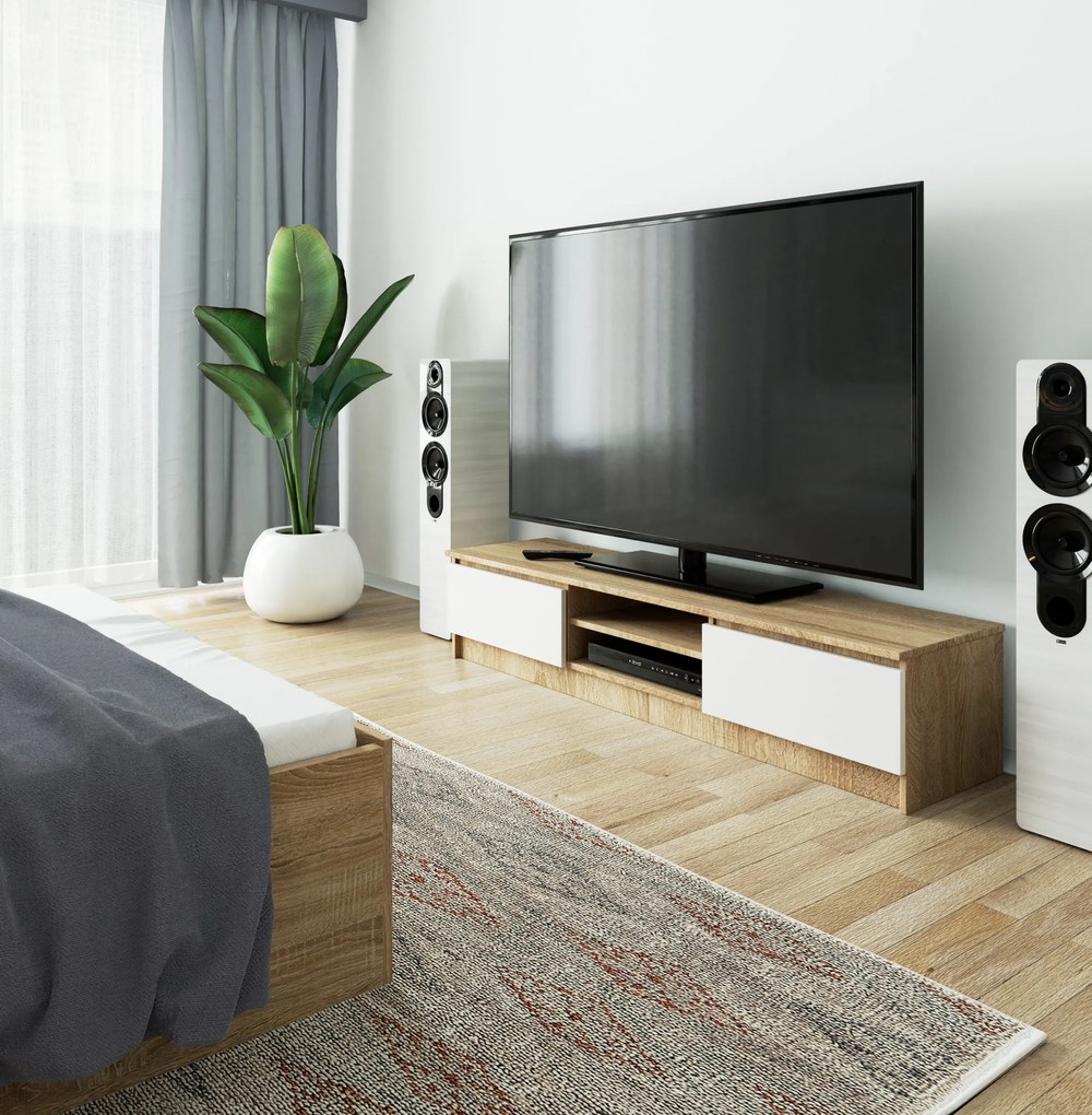 TV asztal Katalina (szonoma tölgy + fehér). Akció -15%. 1069117