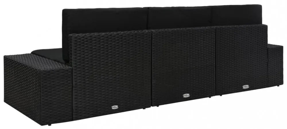 3 személyes fekete elemes polyrattan kanapé