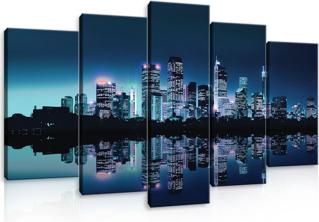 Vászon Falikép Város Éjszaka Nagy 5 Részes Hálószoba Nappali 100x60