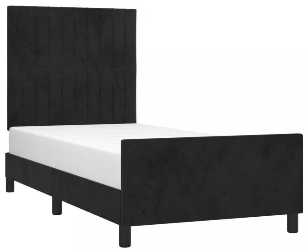 fekete bársony ágykeret matrac nélkül 100x200 cm