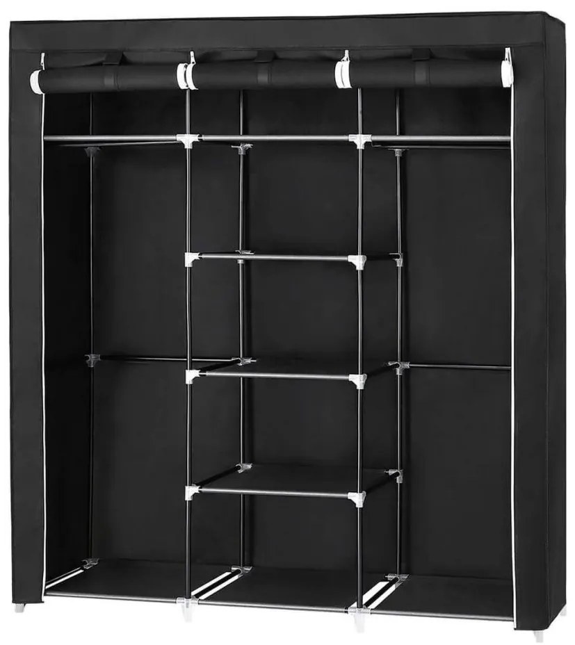 Textil gardrób polcokkal és ruhatartó rúddal MATIS 150x175 cm fekete