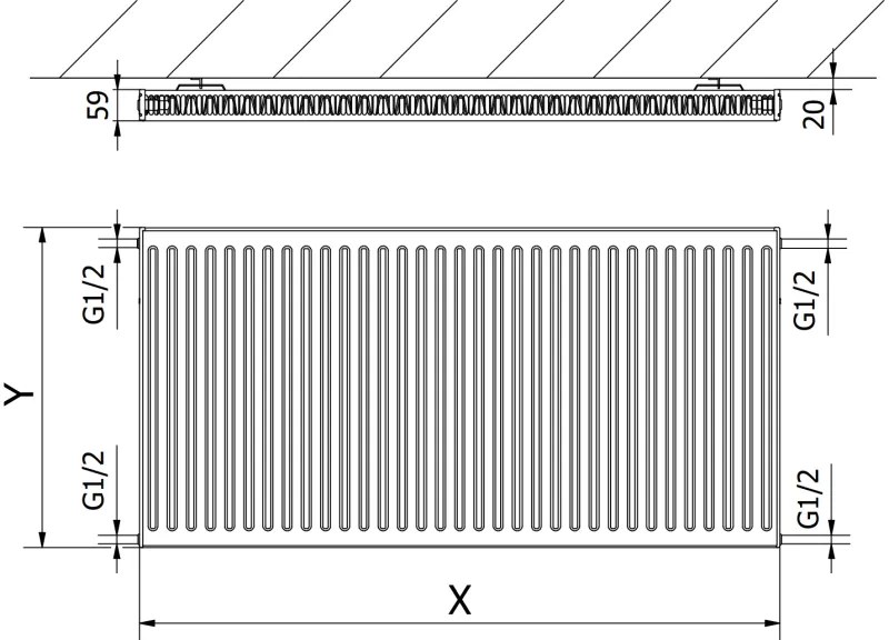Mexen C11, acél panel radiátor 600 x 400 mm, oldalcsatlakozás, 373 W, fehér, W411-060-040-00