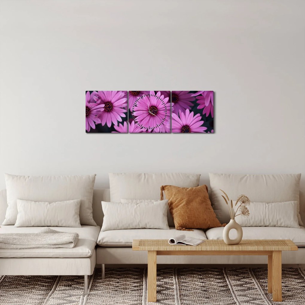 Rózsaszín virágok képe (órával) (90x30 cm)