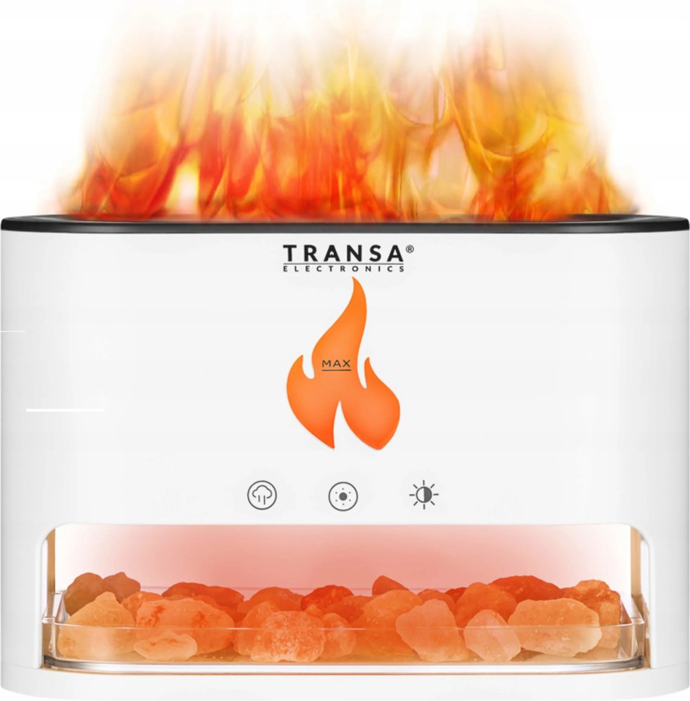 Aromaterápiás illóolaj párologtató Led láng effektussal, Himalája sóval AromaFire Fehér