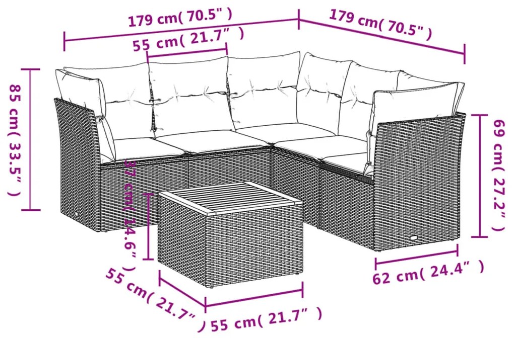 6 részes szürke polyrattan kerti ülőgarnitúra párnákkal