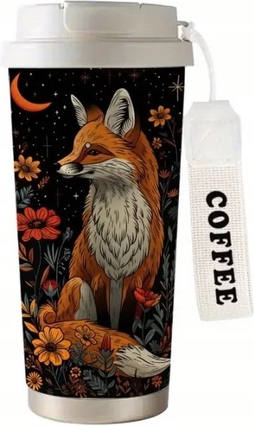 Thermo bögre szívószál termosz Vörös Róka virágok aranyos Cottagecore