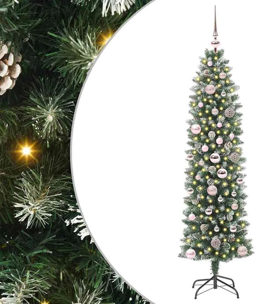 vidaXL Mű Karcsú Karácsonyi Fa 150 LED-del Zöld és Fehér 150 cm
