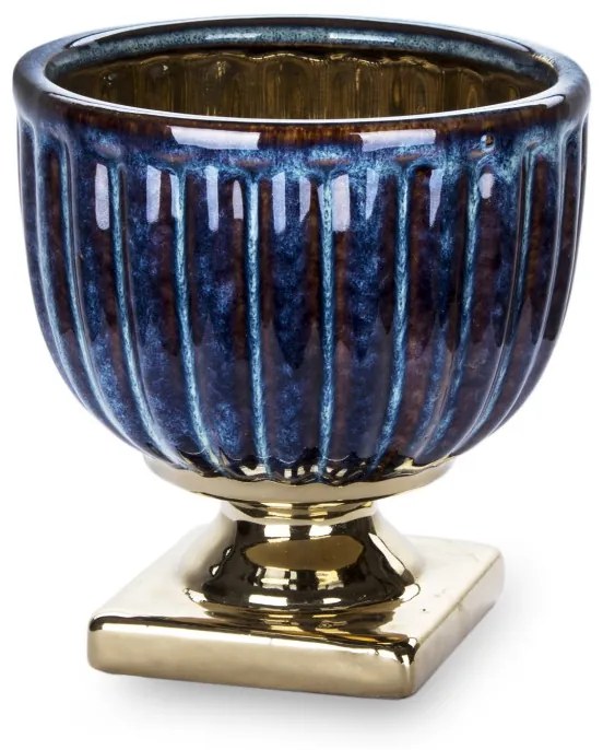 Porto design magasfényű világoskék-tengerészkék kerámia virágtartó kaspó szett 15,5x14,5x14,5cm