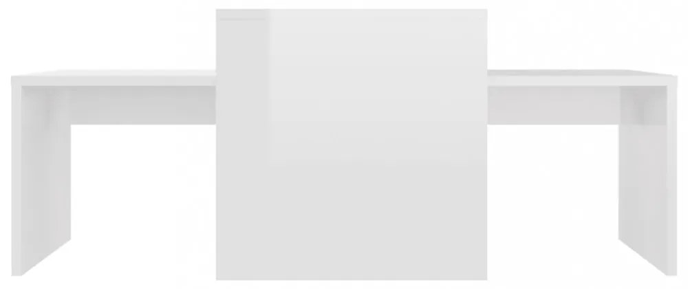 Magasfényű fehér forgácslap dohányzóasztal szett 100x48x40 cm