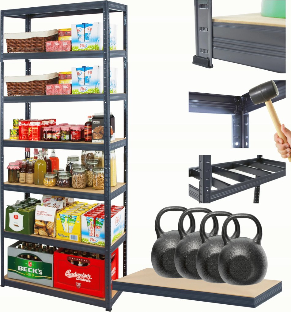 Tárolószekrény fém állvány Helios 270x75x50cm 7Px400kg 300EZER Komb