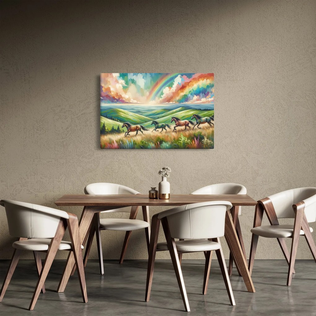 Kép – Vágtázó lovak a tájban (90x60 cm)