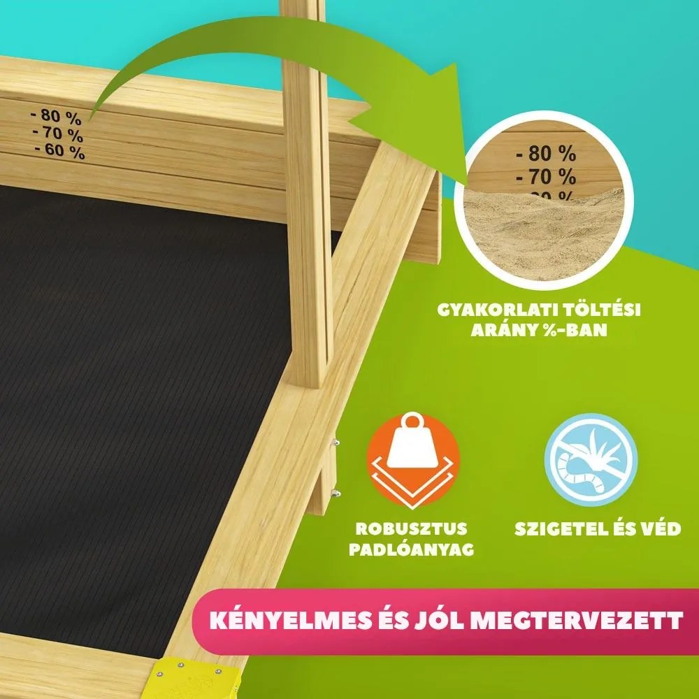 SANDY homokozó tetővel, lucfenyő, 120x120x120 cm Jurhan