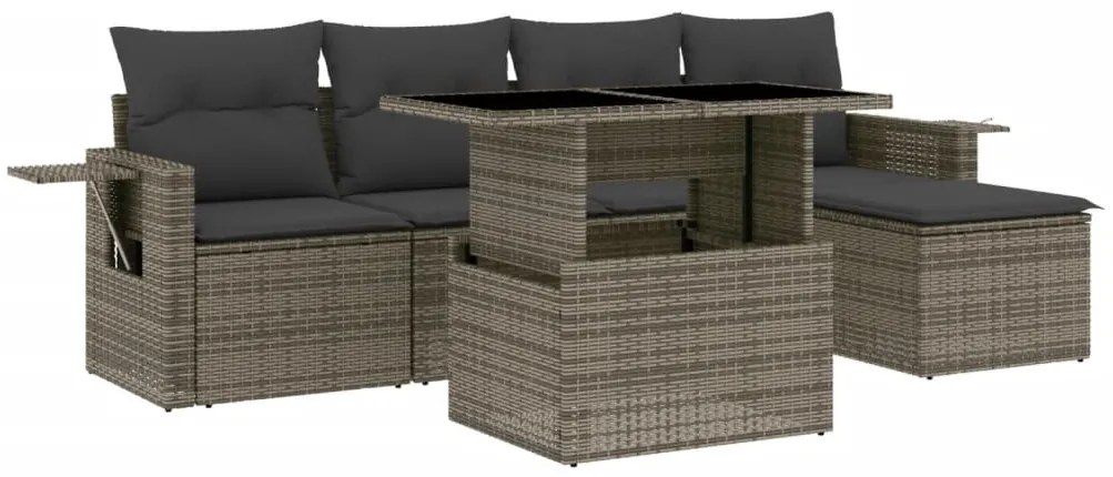 6 részes szürke polyrattan kerti ülőgarnitúra párnákkal