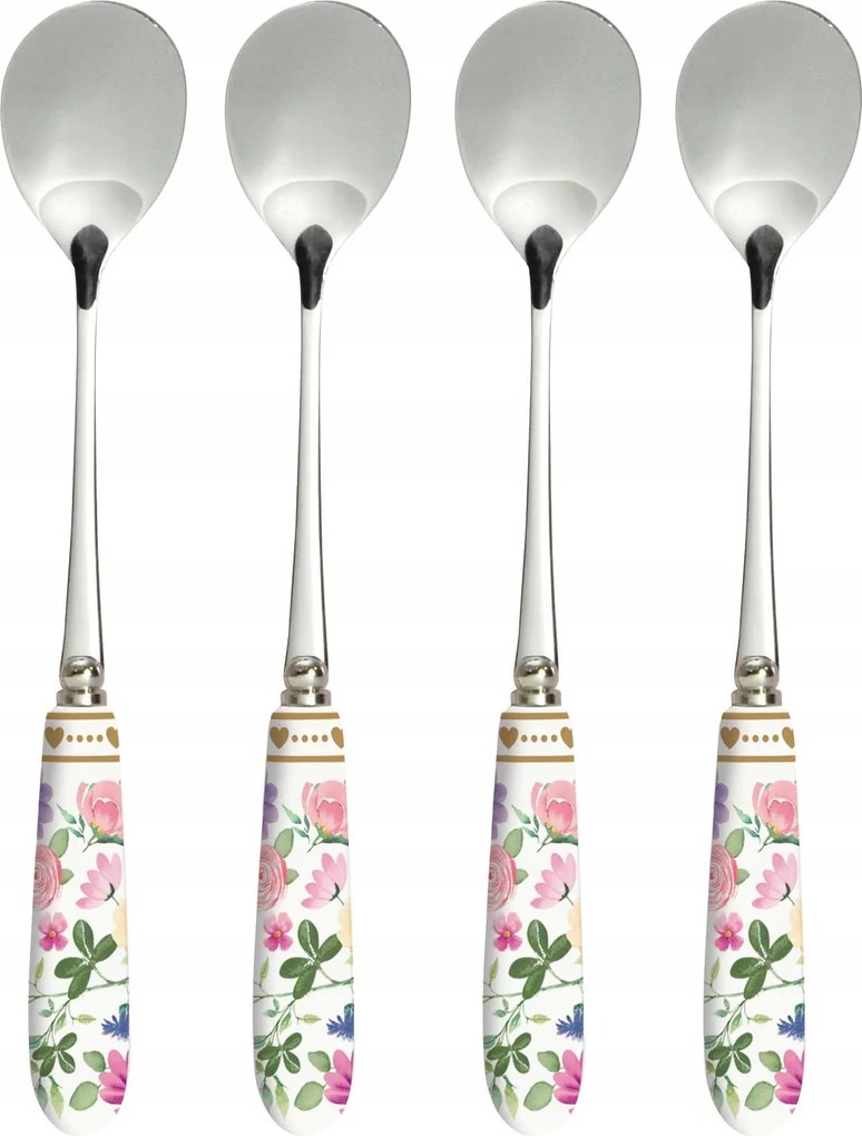 4 db-os Porcelán Kanál Szett Virágos Love Kanál Ajándék Kanál