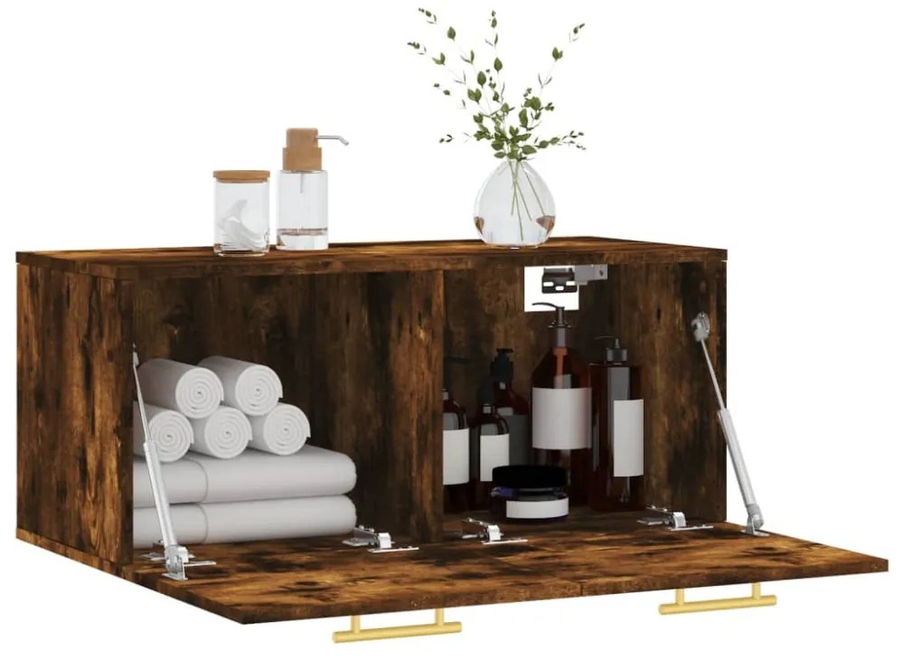 vidaXL füstös tölgy színű szerelt fa faliszekrény 80 x 36,5 x 35 cm