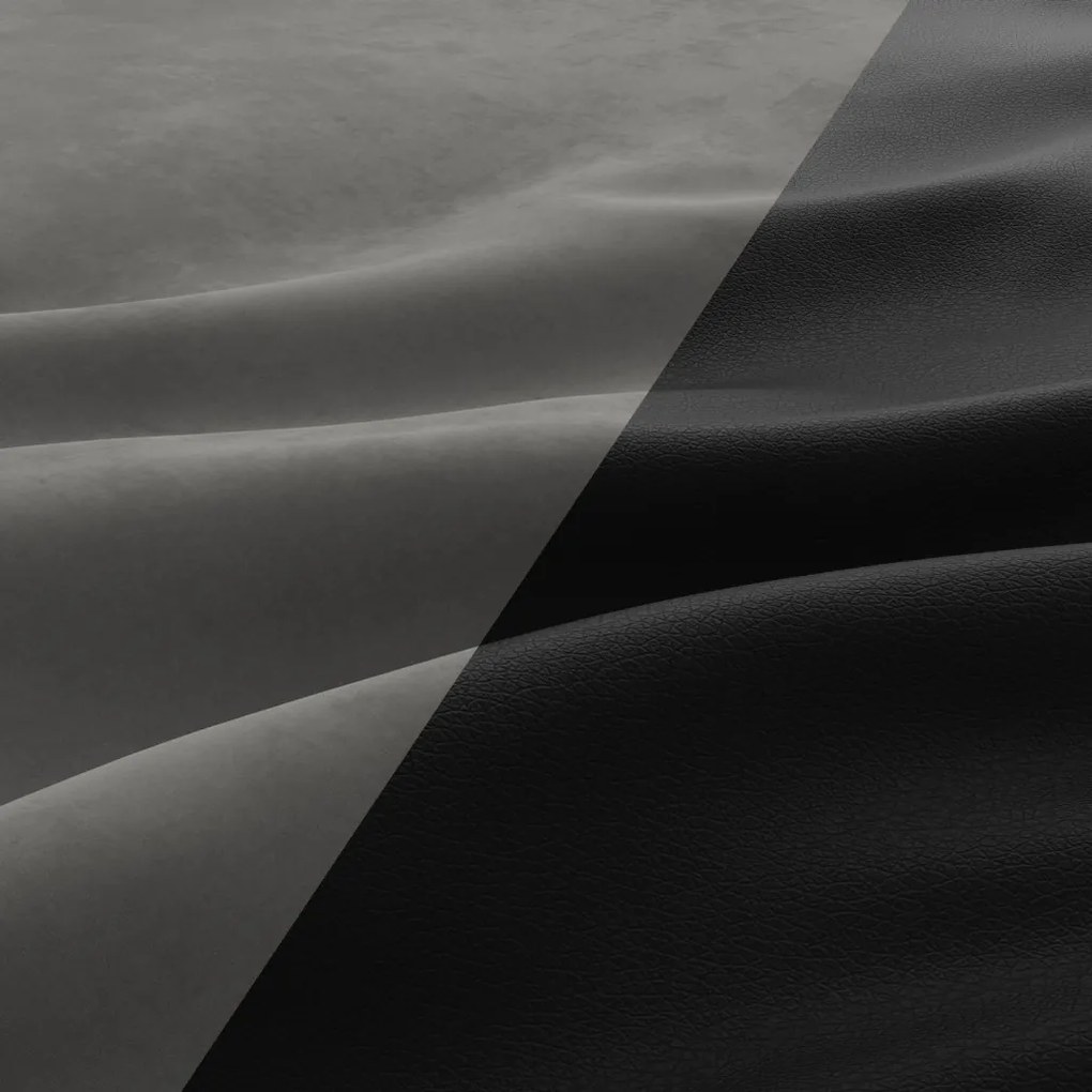 Tokio U alakú sarokkanapé, 3 ágyneműtartóval, bársony + műbőr, univerzális oldal, szürke - fekete