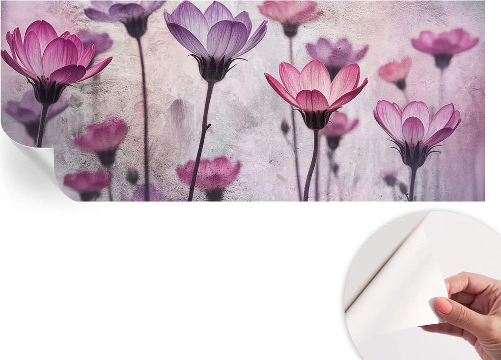 Öntapadós tapéta Fali furnér 3D hatás Pasztell virágok 250x104 cm