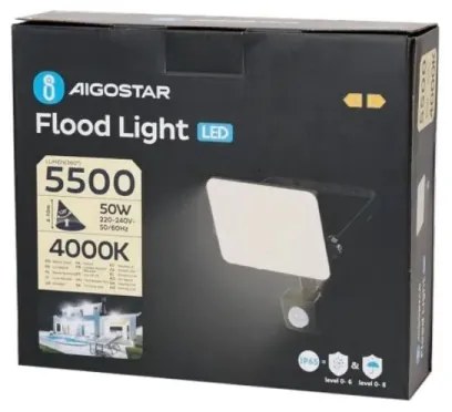 Aigostar - LED Reflektor érzékelővel LED/50W/230V 4000K IP65 fekete