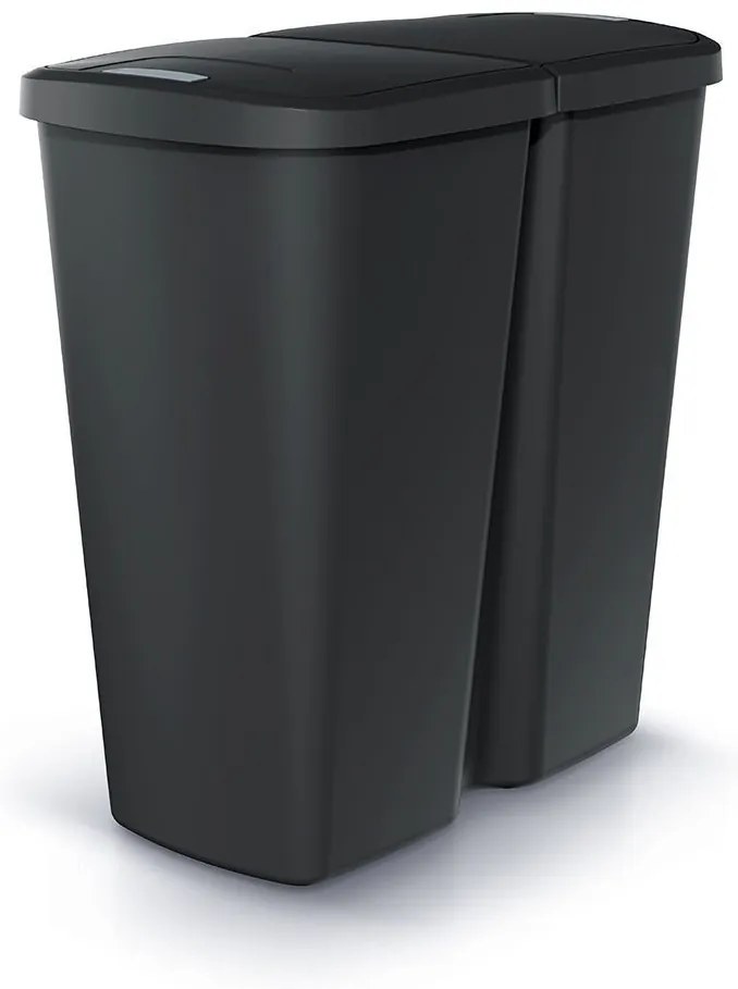 Hulladékgyűjtő Prosperplast COMPACTA Q DUO , 45 l újrahasznosított fekete, fekete fedéllel