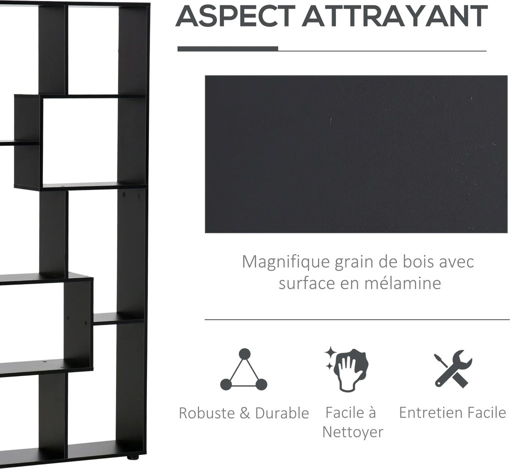 HOMCOM Kortárs Design Ziggurat Polc 70L x 24W x 178H cm Részecske Deszka Fekete | Aosom