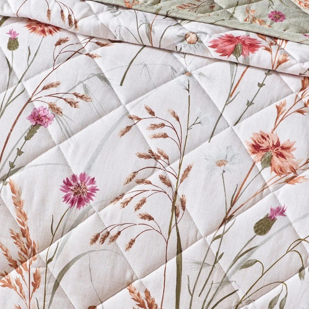Zöld-bézs pamut steppelt ágytakaró 200x220 cm Grasmere Floral – Catherine Lansfield