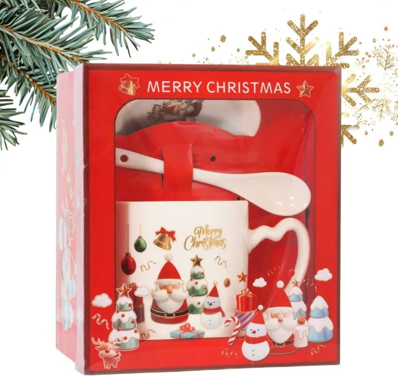 eCa KB20WZ3 karácsonyi ajándékkészlet Kerámia bögre, kanál, csészealj 400 ml