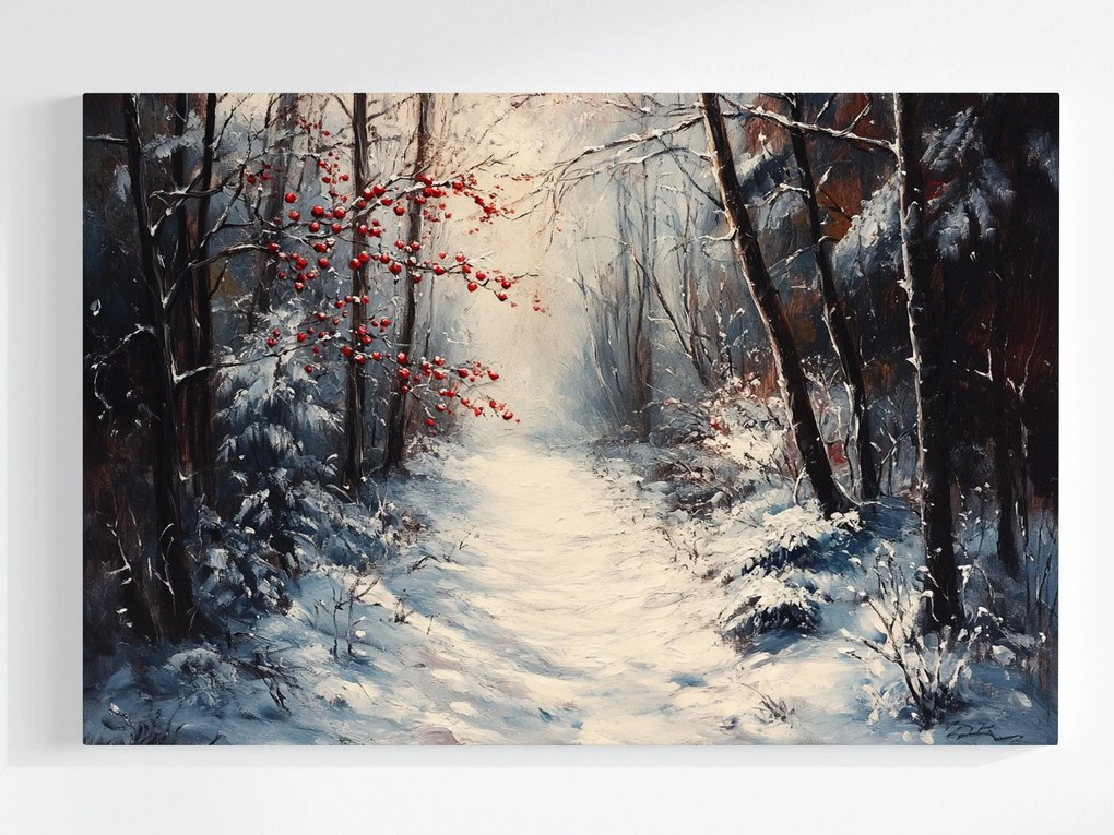 Vászonkép Canvas Erdő Fák Út Ösvény Hó Tél Berkenye 120x80