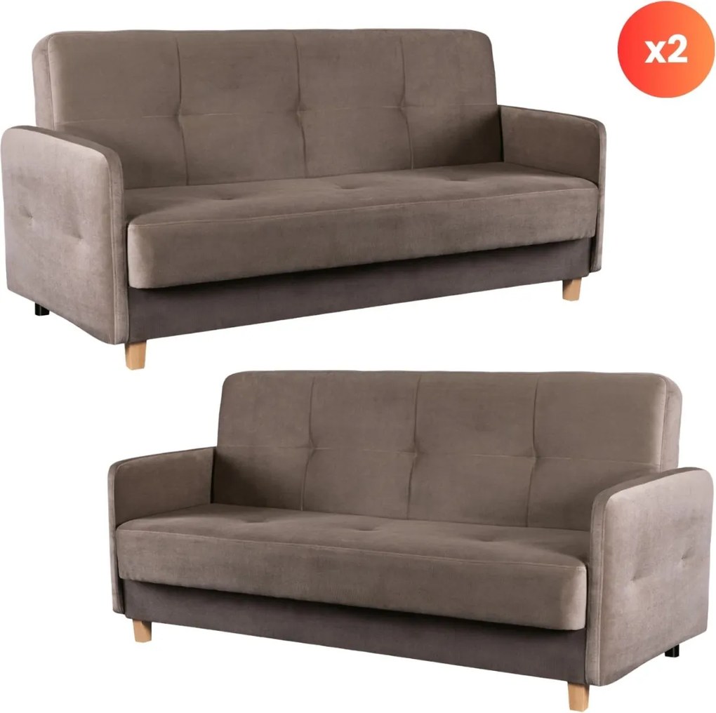 Zestaw 2x Sofa Rozkładana CUBA Beżowa