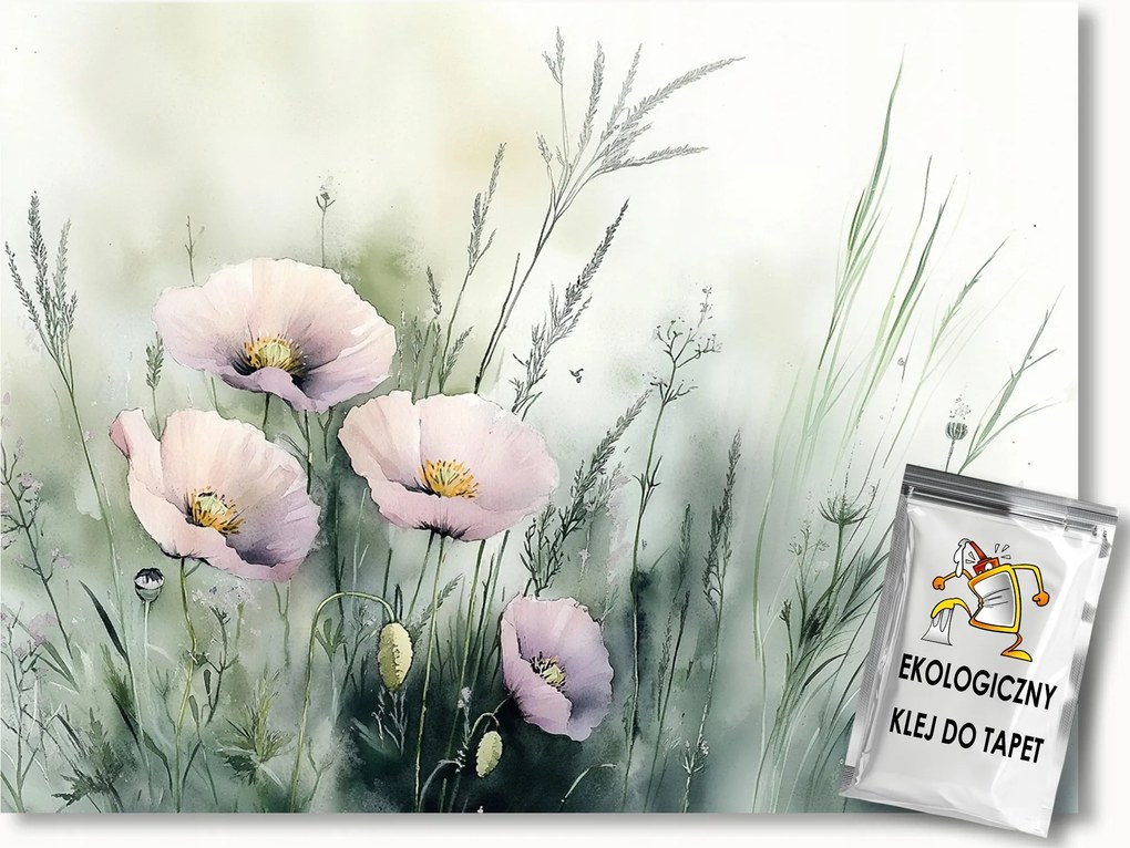 Fotótapéta Flizelina Természet Rét Virágok Fű Pipacsok Zöld 368x254 ragasztó