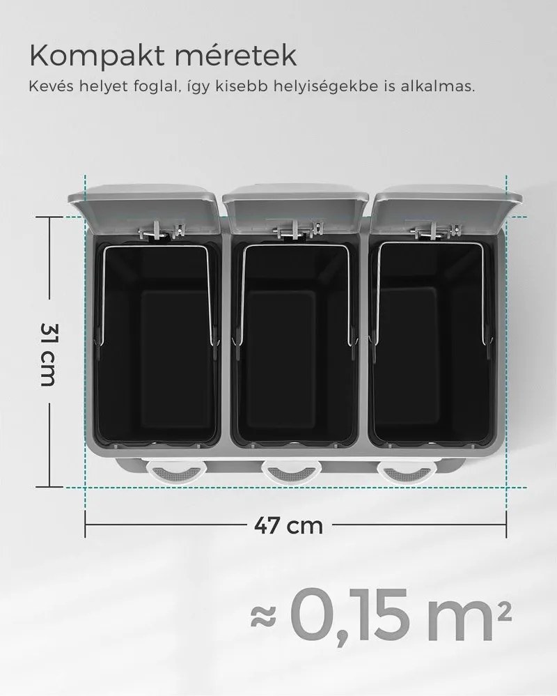 SORT szelektív hulladékgyűjtő, 24l (3x8l), szürke/fehér SongmicsHome